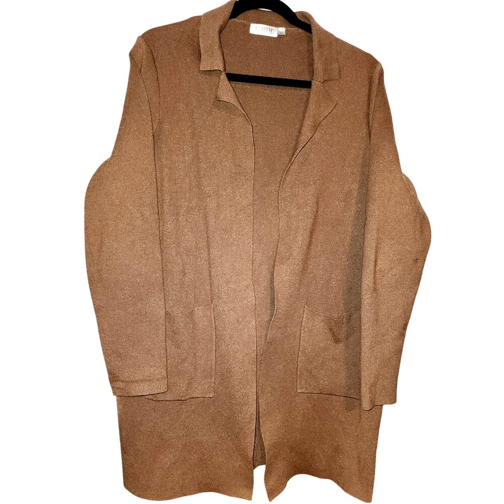 Cloth By Design Long Brown Front Pockets Cozy Sweater Cardigan Size Large